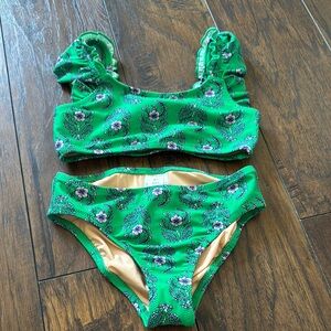 Crewcuts Green and White Floral Bikini Set - size 6-7 - good condition